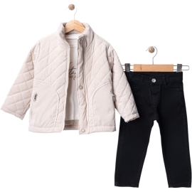  VİNTAGE RAW DENIM BASKILI MONTLU 3'LÜ TAKIM 6/9 YAŞ 