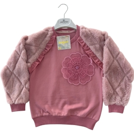 REGLAN KOL GÖĞÜS ÇİÇEK NAKIŞLI İKİ İP KIZ SWEAT 5/8 YAŞ