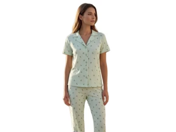 TRANSFERLİ PENYE GÖMLEK YAKA BAYAN PİJAMA TAKIM M/2XL