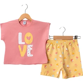 YAZLIK LOVE BASKILI ŞORTLU TAKIM 12 Ay,2Y,3Y,4Y Kız