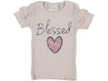 BLESSED BASKILI KOL FIRFIRLI PENYE RAPORLU KIZ TİŞÖRT 5/8 YAŞ