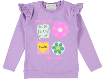 GEOMETRİK ÇİÇEK BASKILI İKİ İP KIZ SWEAT 5/8 YAŞ