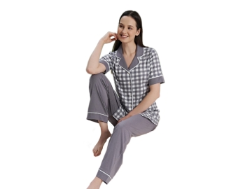 ÖNDEN DÜĞMELİ KISA KOLBAYAN PİJAMA TAKIM S/XL