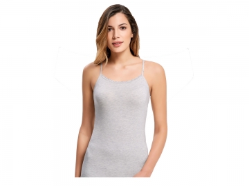 AÇIK GRİ MELANJ LİKRALI DANTELLİ İP ASKILI ATLET L/XL