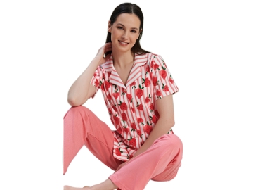 ÖNDEN DÜĞMELİ KISA KOL BAYAN PİJAMA TAKIM S/XL