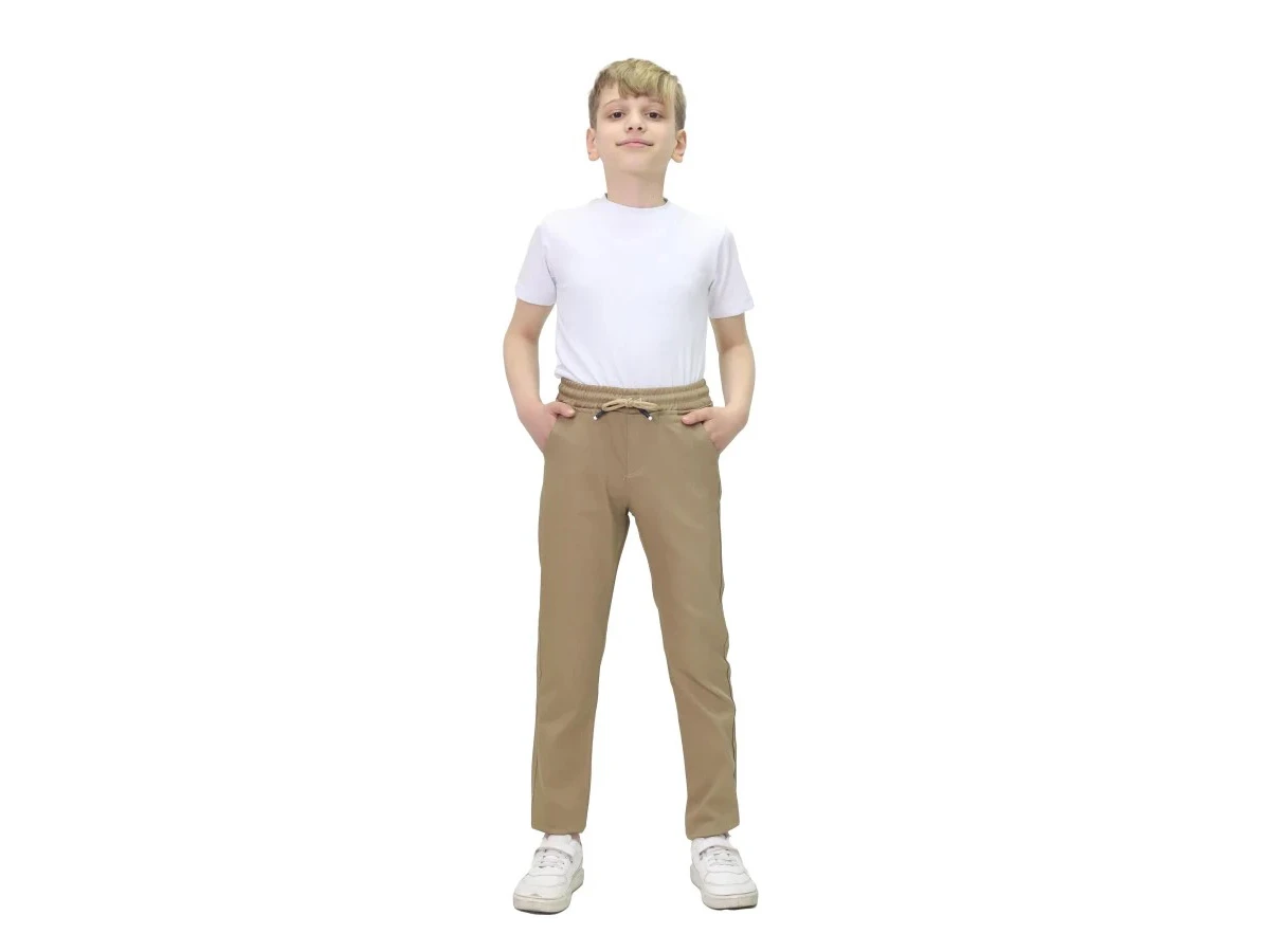 -s ERKEK ÇOCUK BELİ LASTİKLİ BEJ OKUL PANTOLONU 7/11 YAŞ